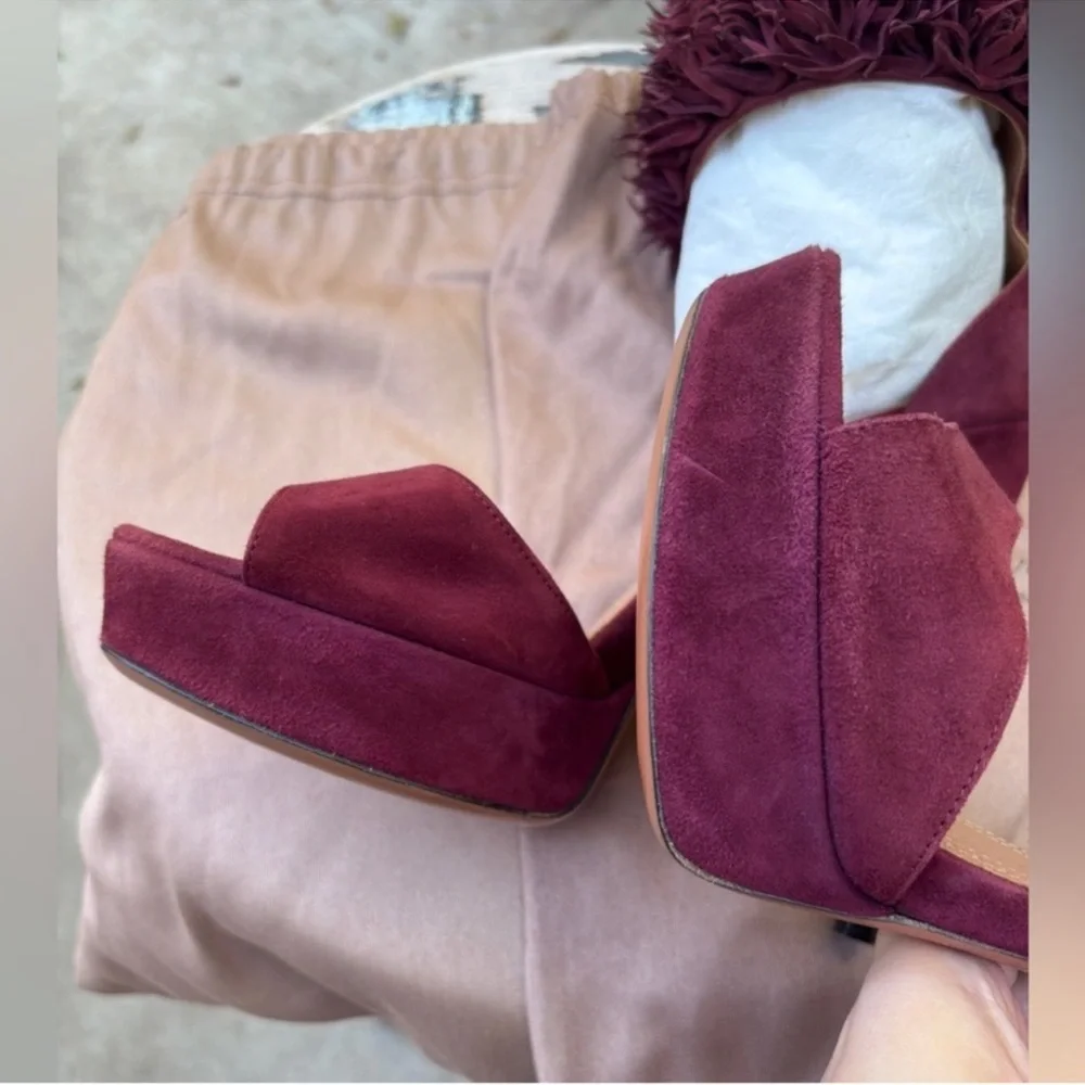 NWOT Alaia burgundy fringe cuff suede sandals platform heels ankle straps - Picture 9 of 9